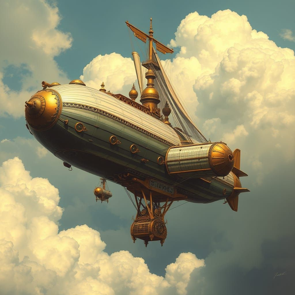 Majestic Airship Soaring Through Cloudy Sky