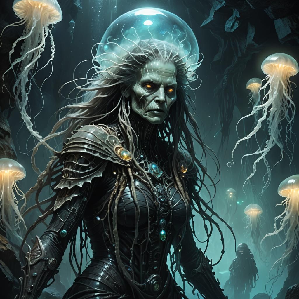 Sea Hag Portrait in Bioluminescent Cave