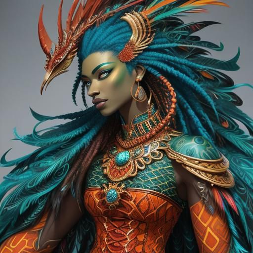 Dragon Woman Portrait in Vibrant Abstract Style