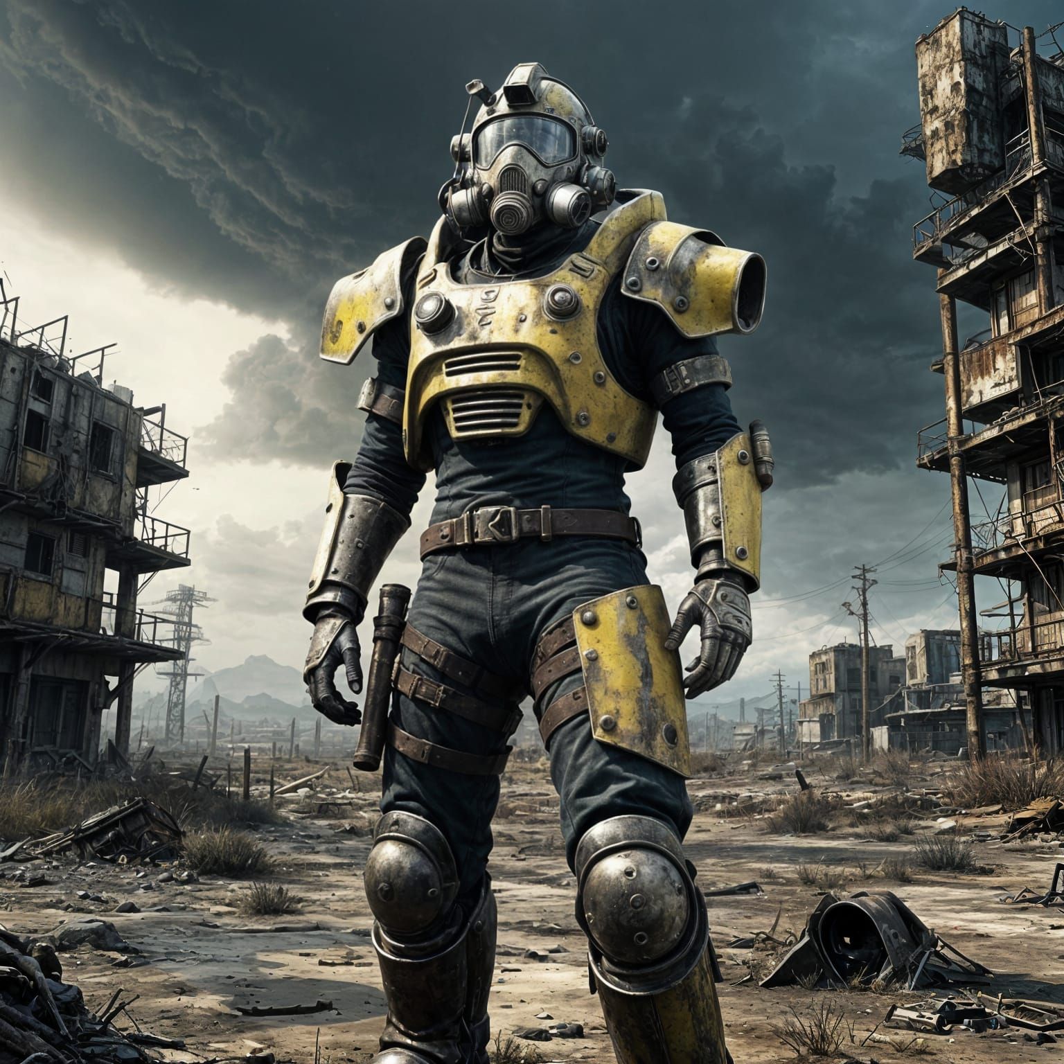 Post-Apocalyptic Swordsman in Cyberpunk Noir Style