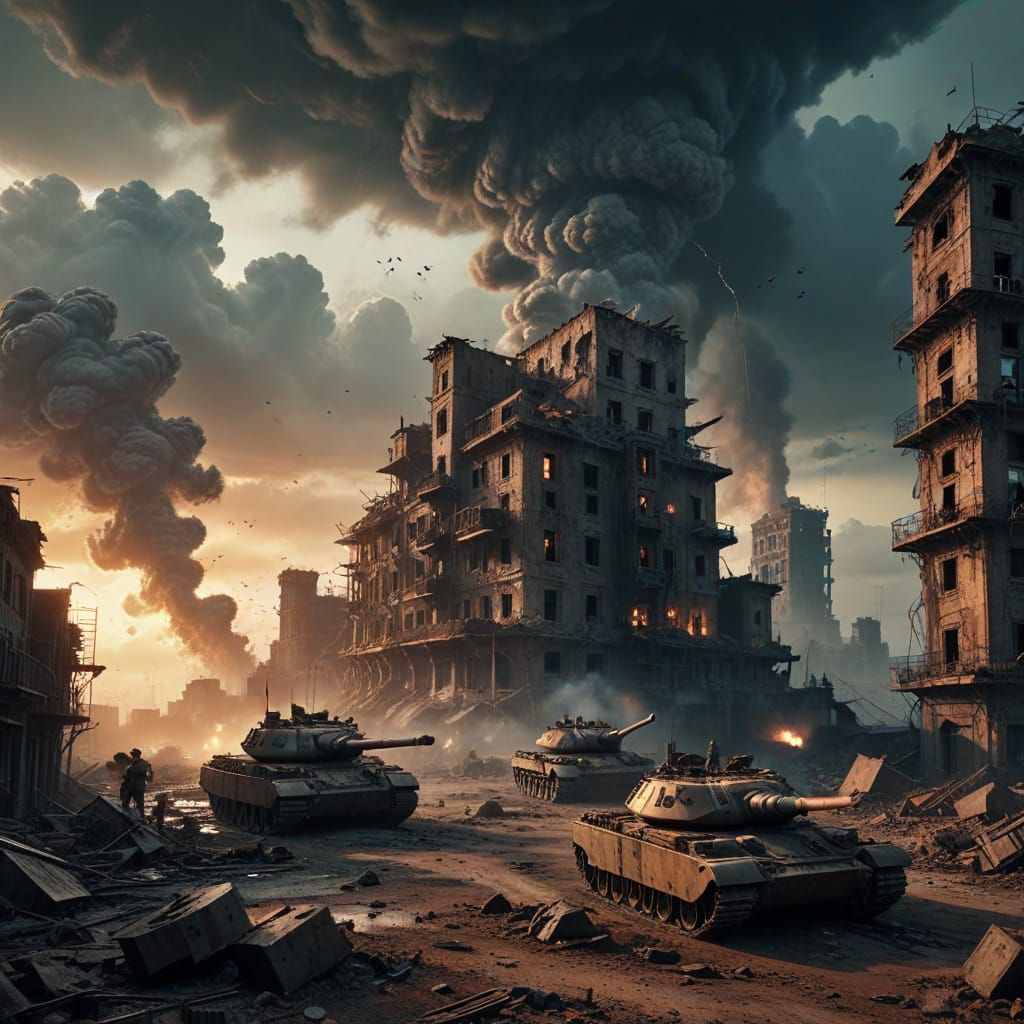 Surreal Dystopian Ruins in Post-Apocalyptic Landscape