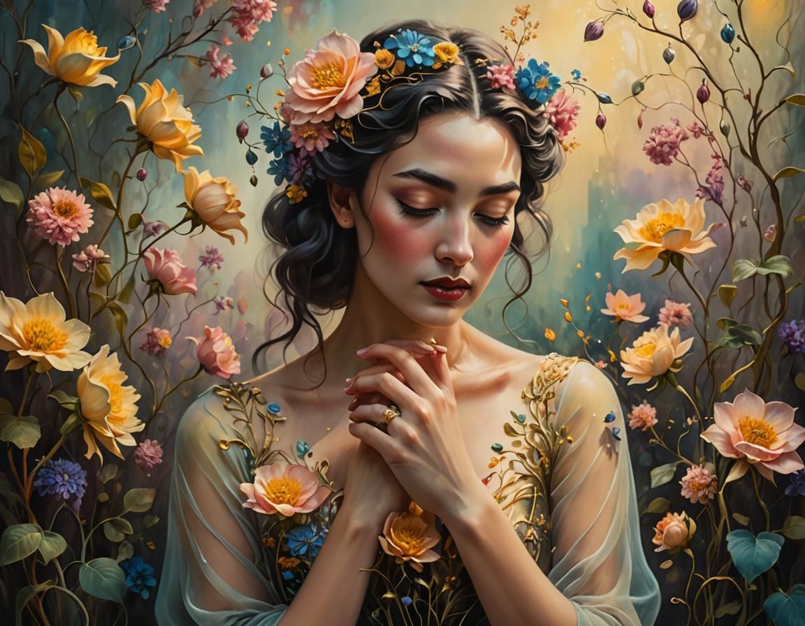 Surrealist Art: Person with Blooming Flowers
