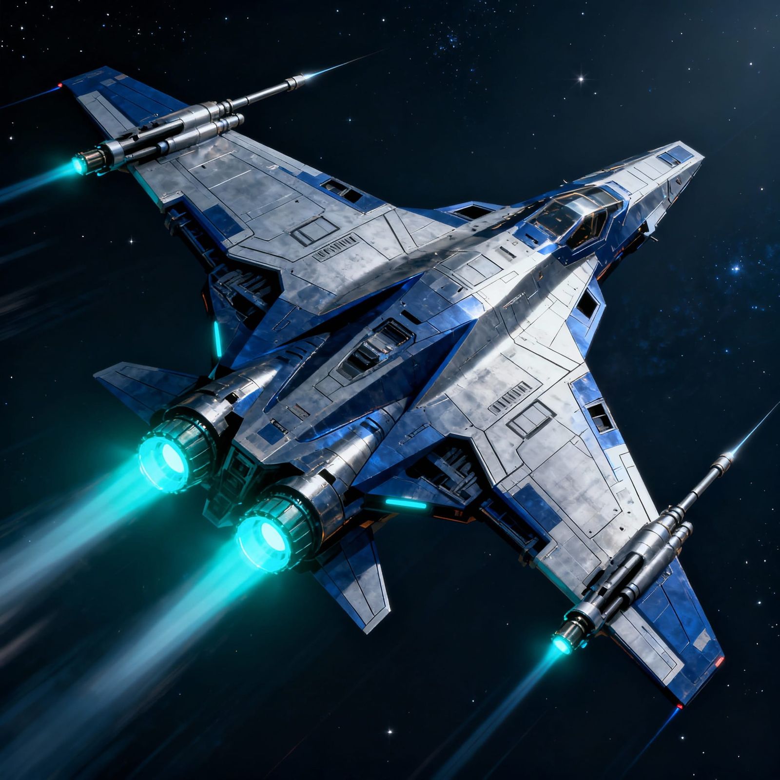 X-Shaped Fighter Spaceship in Flight