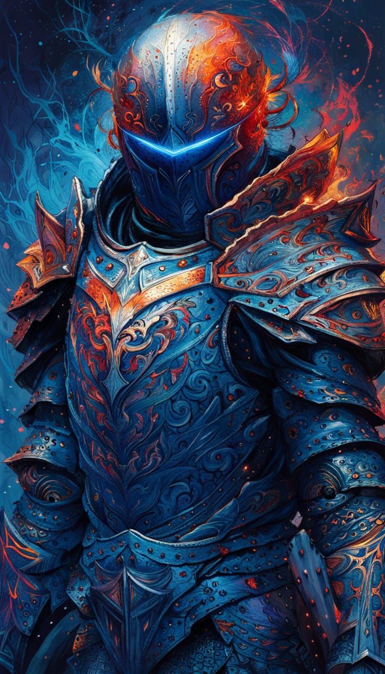 Galaxy Knight in Blue Armor with Lava Outlines