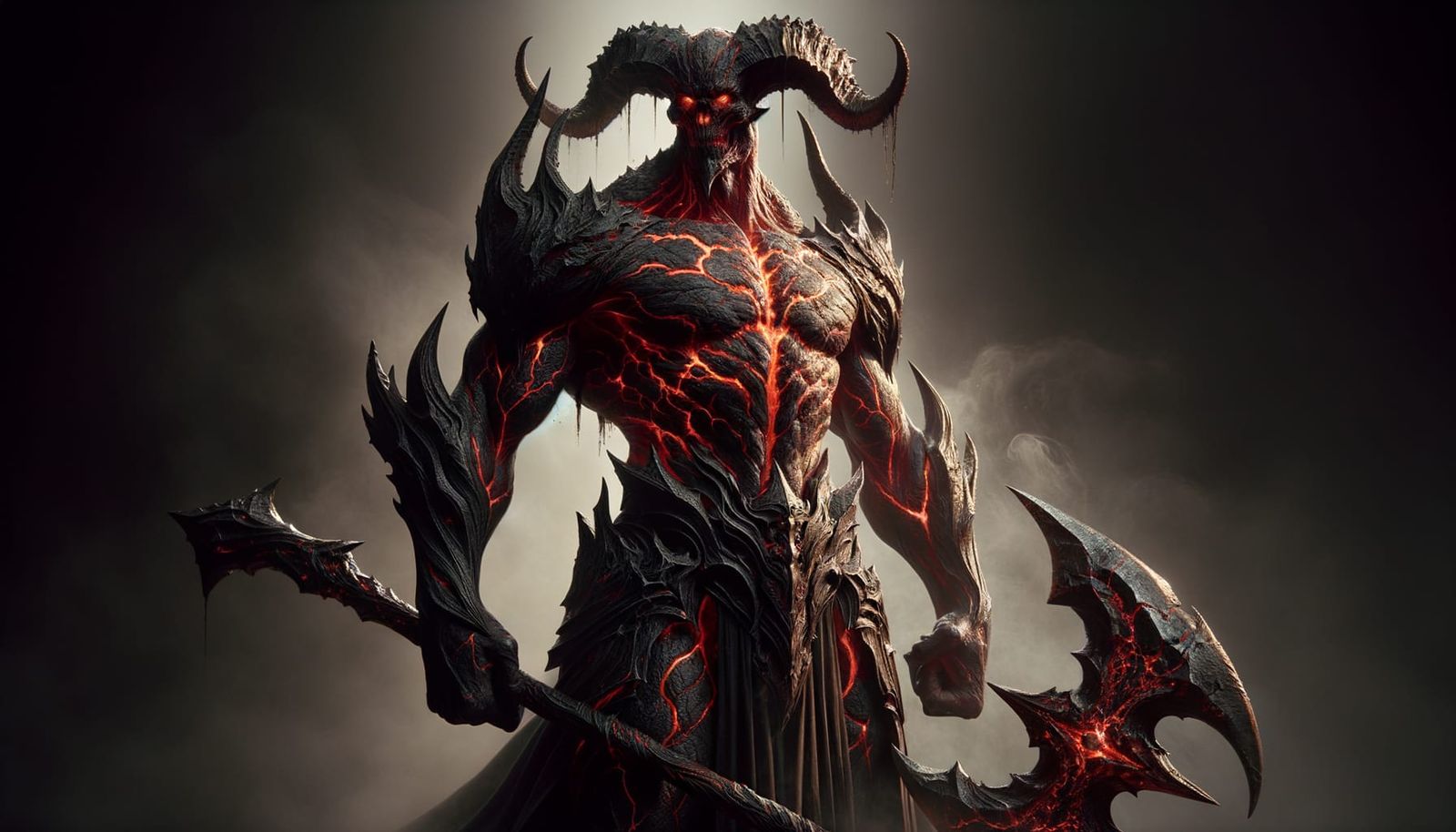 Dark Onyx Titan with Lava-Skin and Battleaxe in Mysterious S...