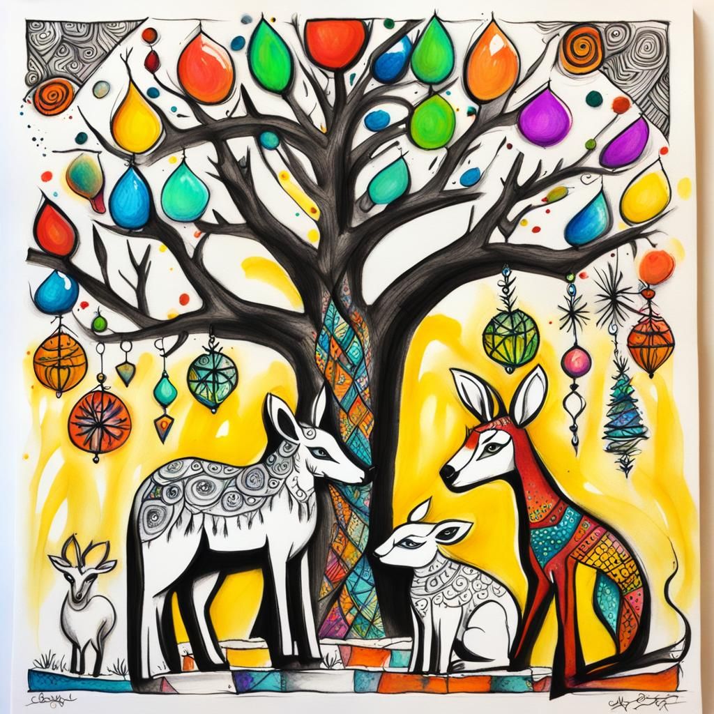 Festive Animals Celebrate: Zentangle Drawing in Graffiti Sty...