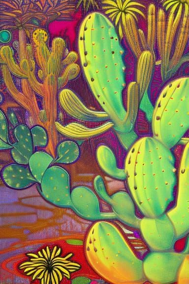 Cactus in Art Nouveau Style, Acrylic Painting