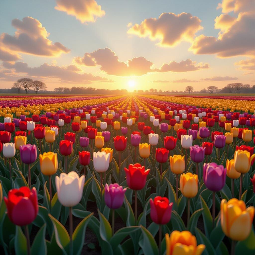 Colorful Tulip Fields in Holland: Matte Painting
