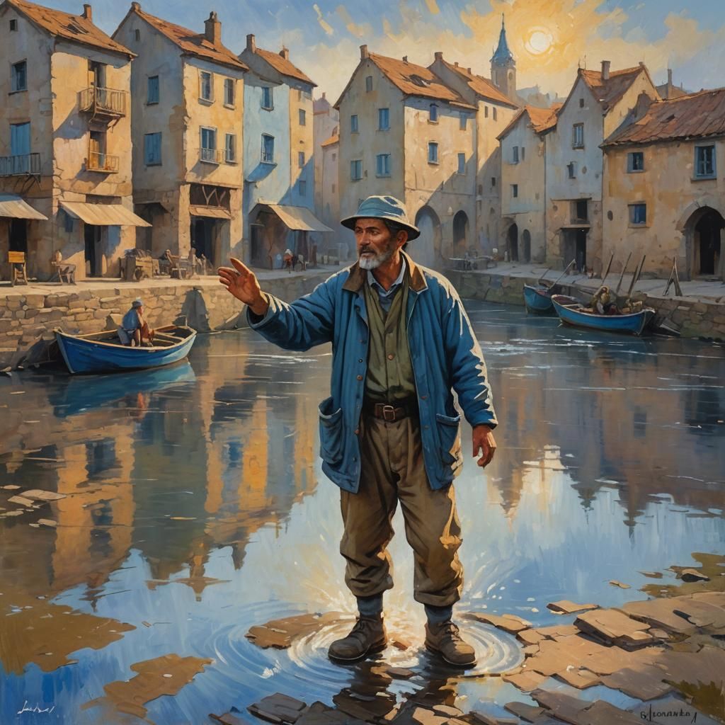 Fisherman's Exclamation in Impressionist Oil Painting
