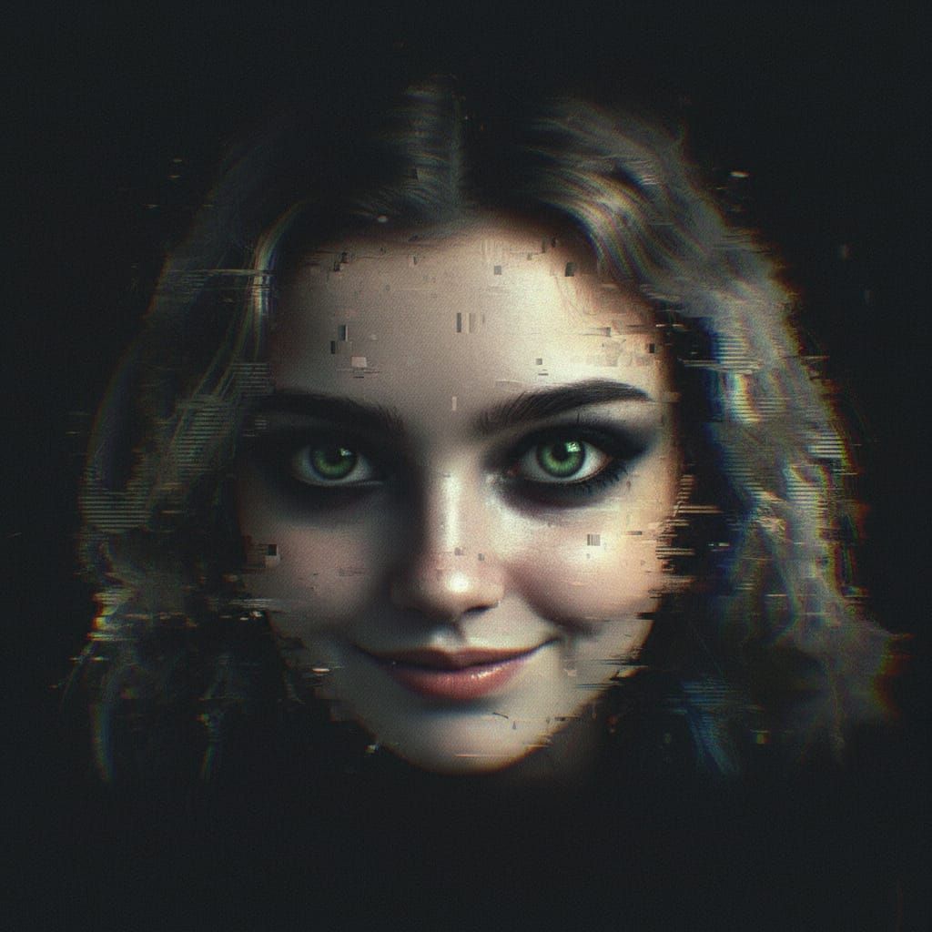 Sinister Teenage Girl Glaring, Abstracted Portrait