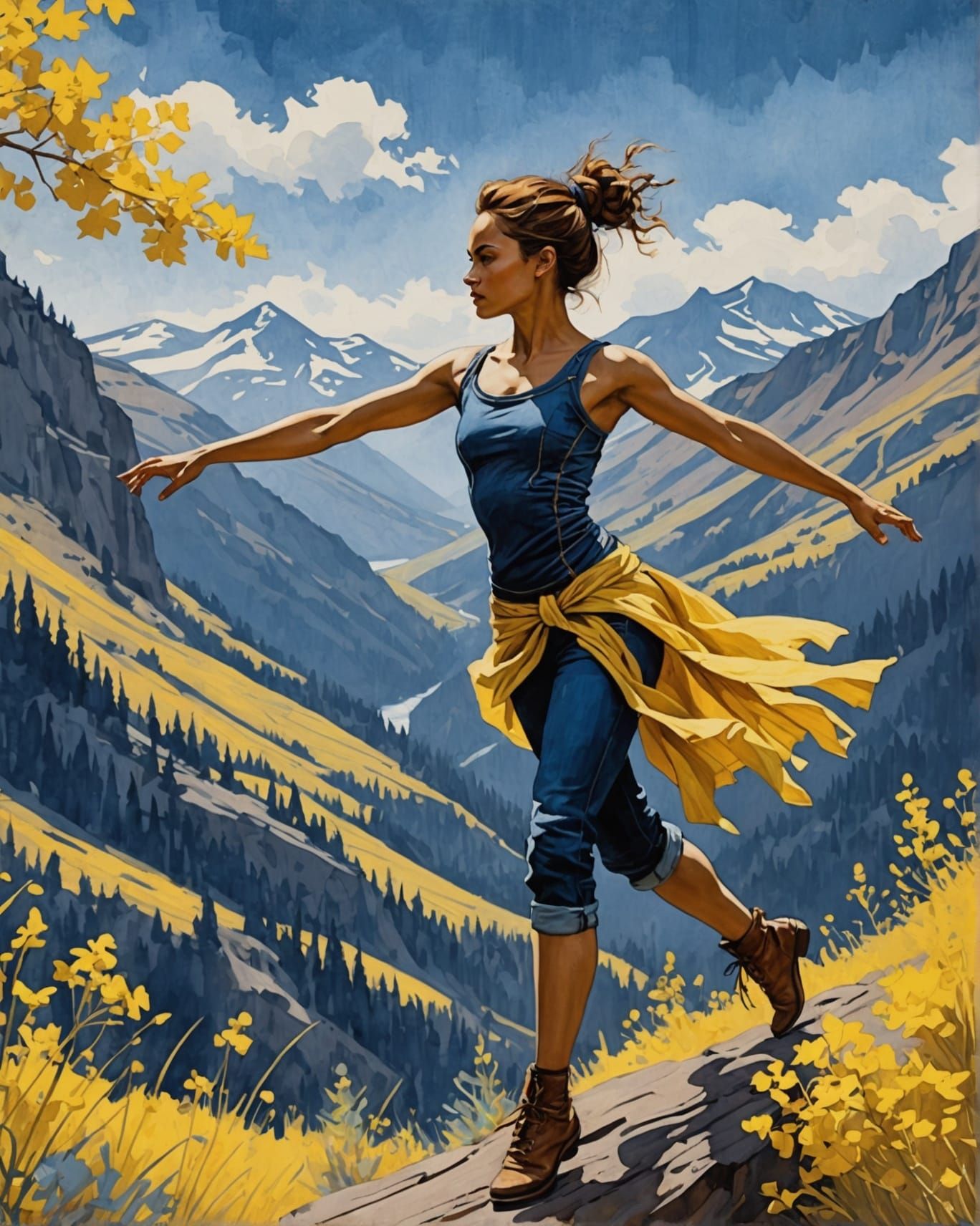 Dauntless Dancer: Detailed Ink Impressionistic Illustration