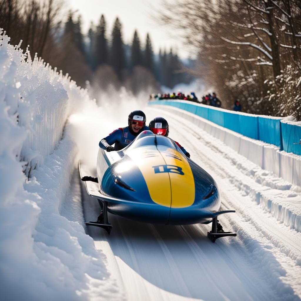 Bobsleigh in Action on Icy Corner