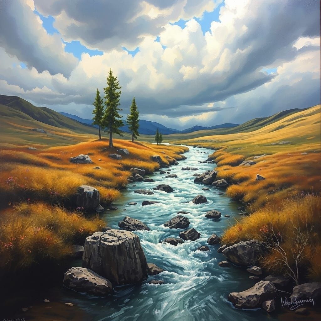 Infinite River of Time in Melancholic Oil Painting