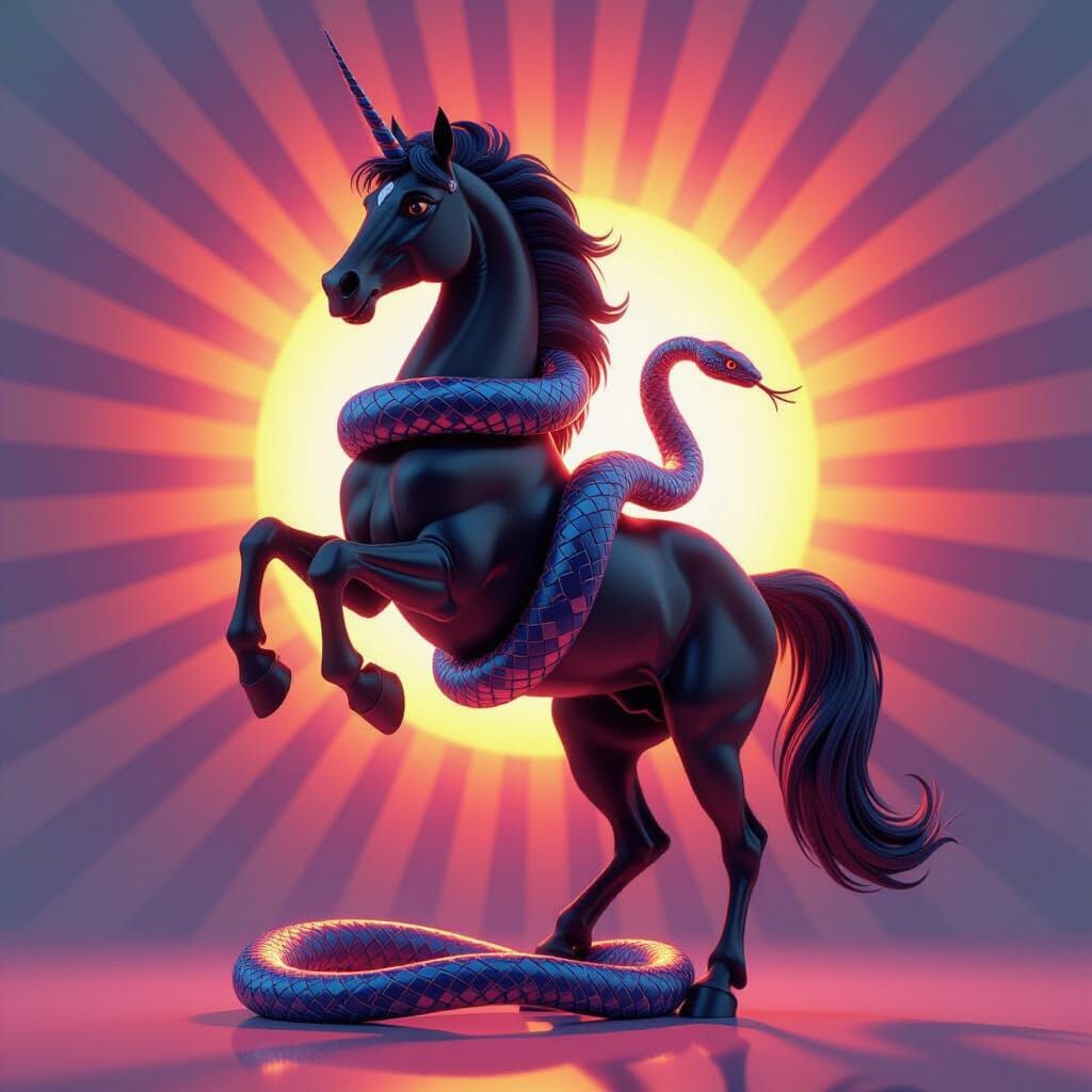 Horse and Snake in 3D Digital Art Style