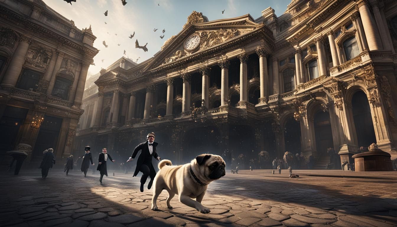 Phantom of the Opera Pursues Pug: Photorealistic 8K