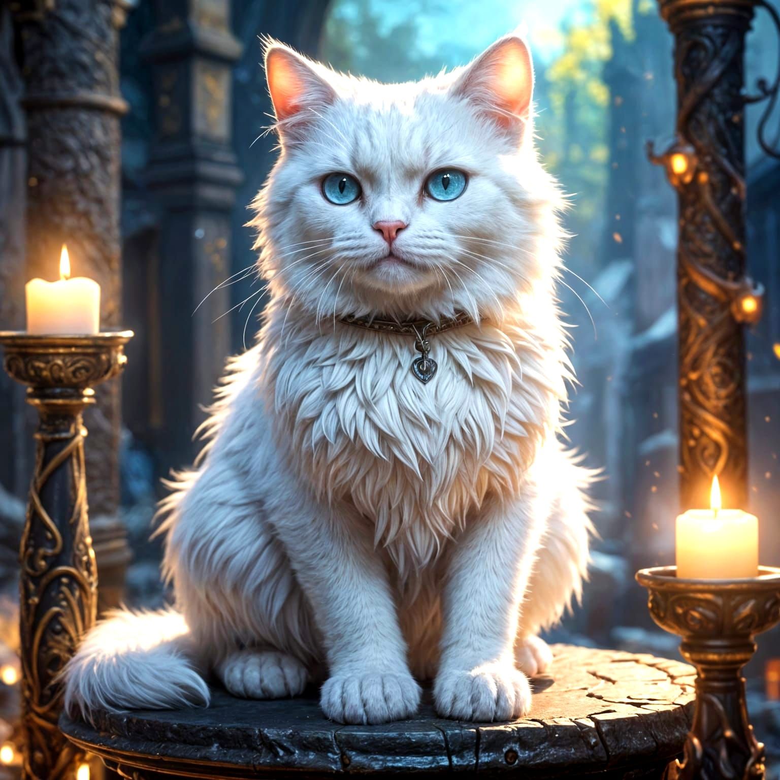 Proud White Cat in Dark Fantasy Style