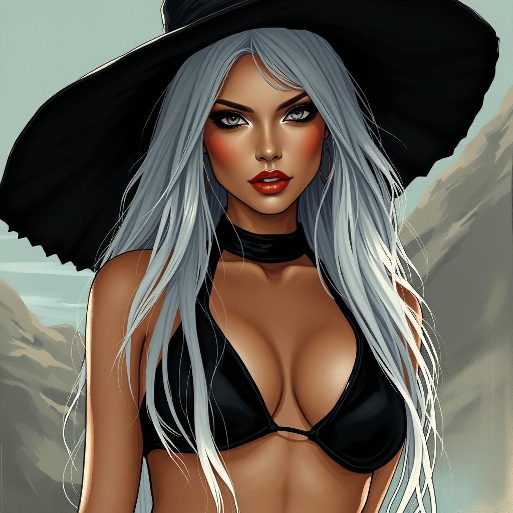 Gothic Woman with White Hair in Comic Book Style
