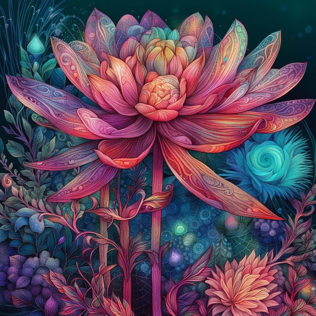 Detailed Botanical Ink Drawings in Mixed Media Style