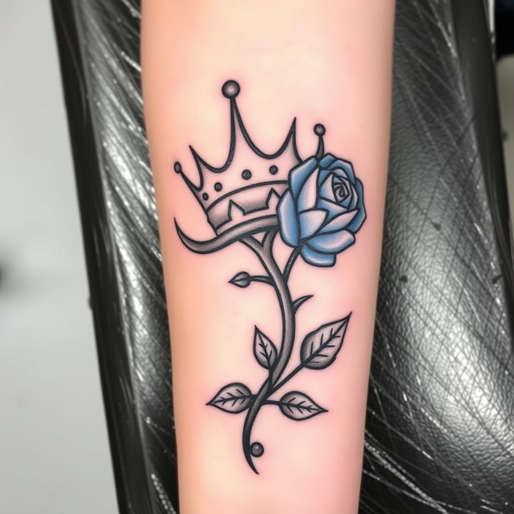 Modern Tribal Tattoo Design: Crown, Rose, Thorns