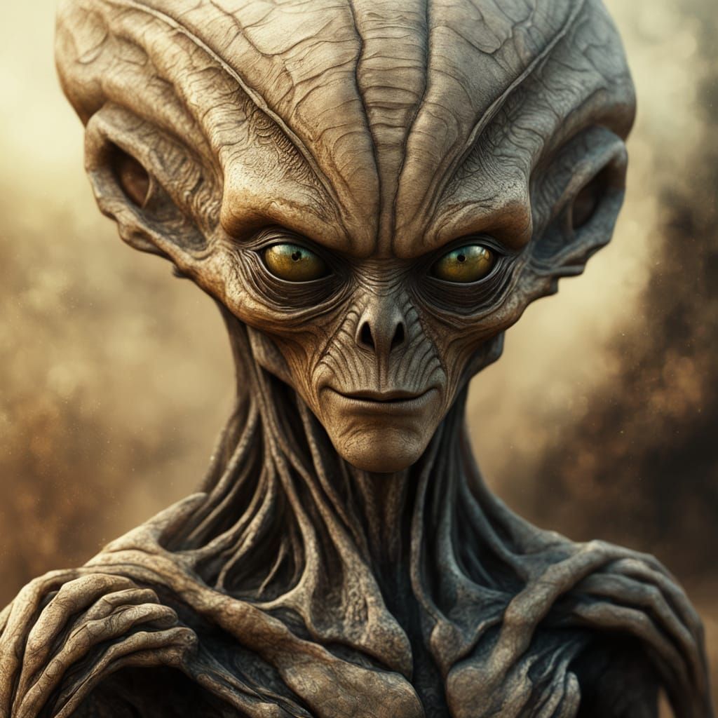Surreal Alien Portrait in Earthy Tones with Soft Focus