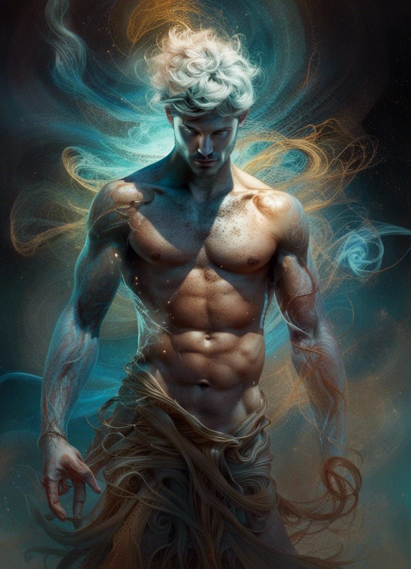 Cosmic Man in Magical Realism Style