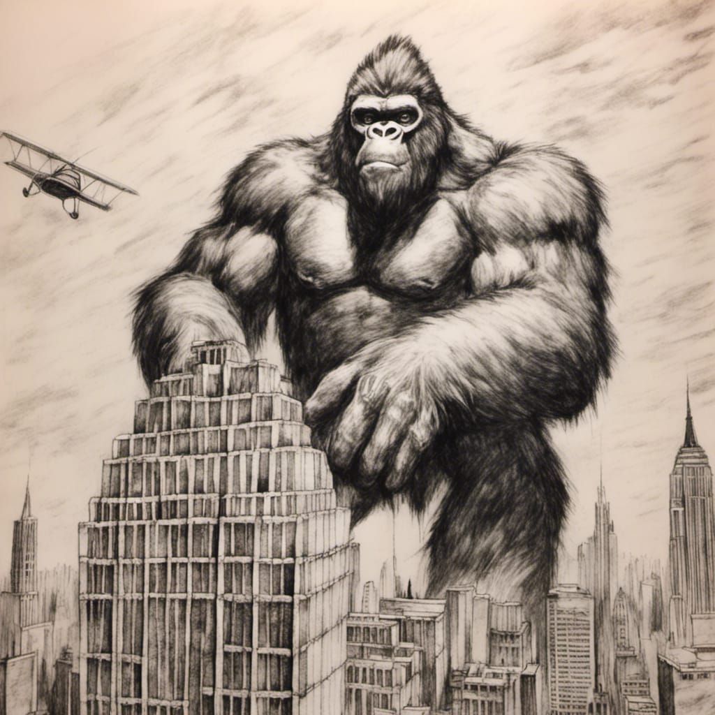 King Kong Pencil Sketch on Empire State Building