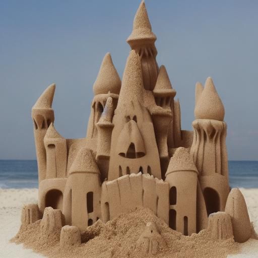 Vampires Building Sandcastle in Naive Art Style