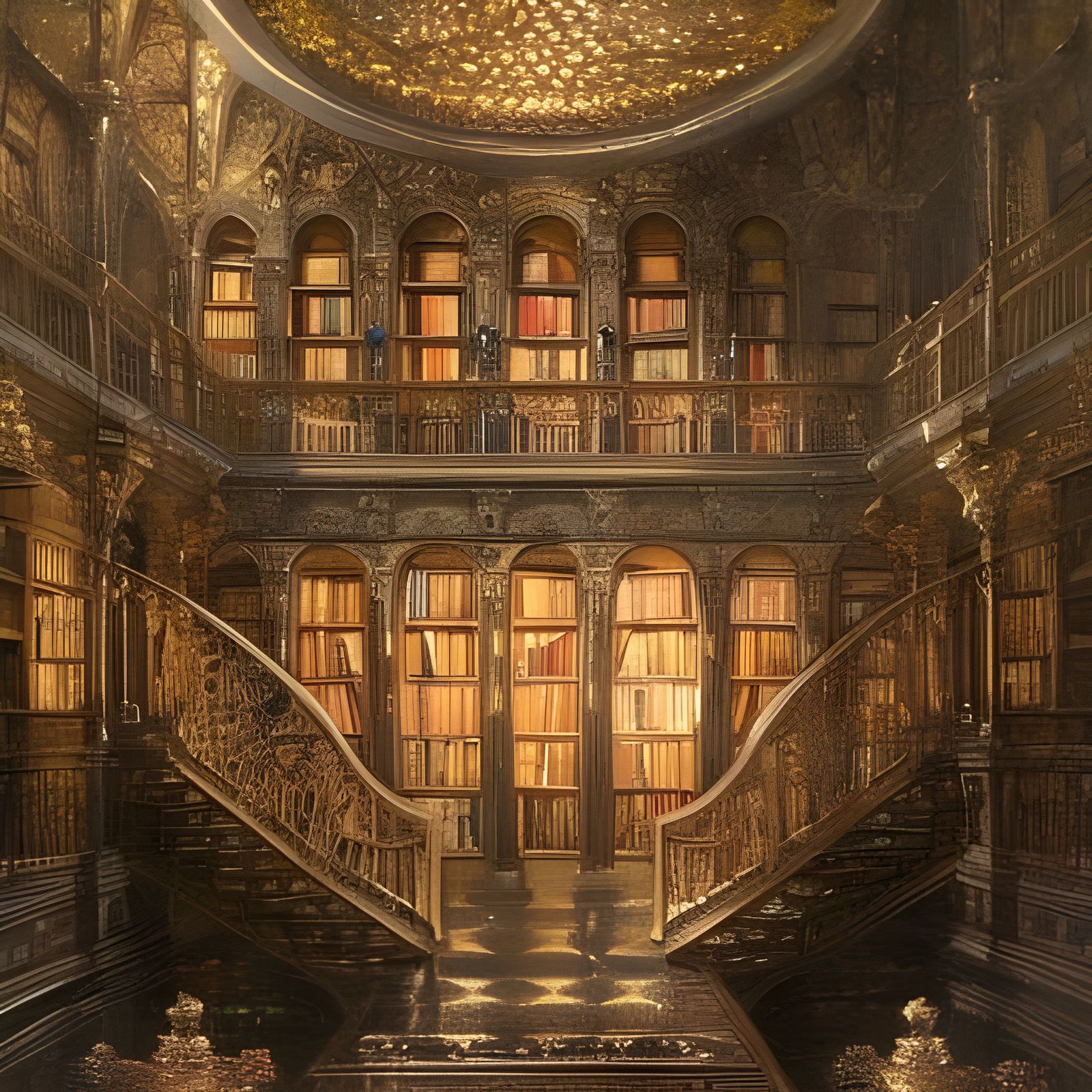 Ornate Electrum Palace Library in Surreal Photorealism