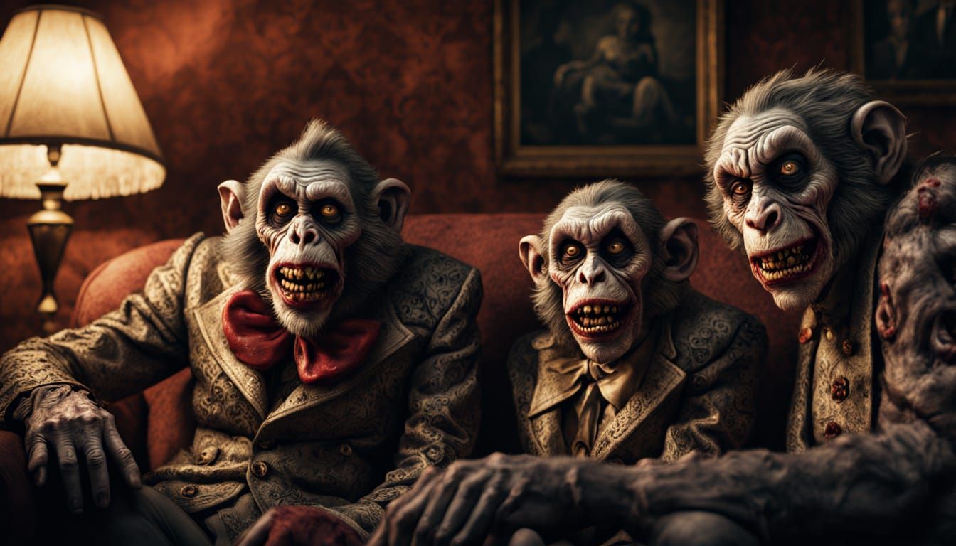 Surreal Horror Family Watches TV in High Contrast