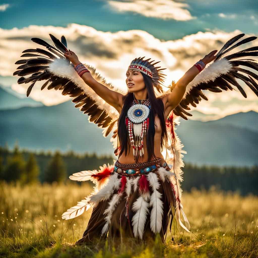 Native American Woman Dancing with Eagle