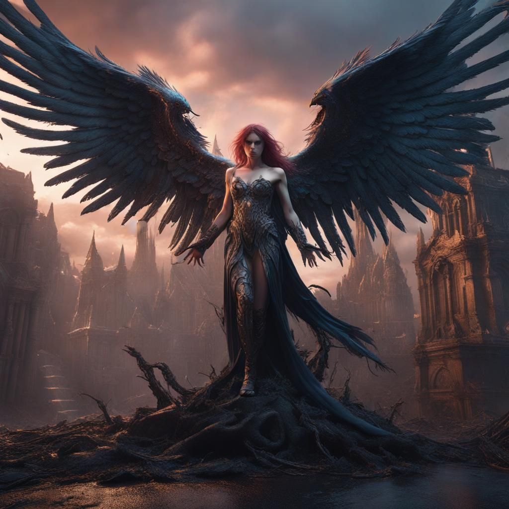 Detailed Matte Painting of a Fallen Angel