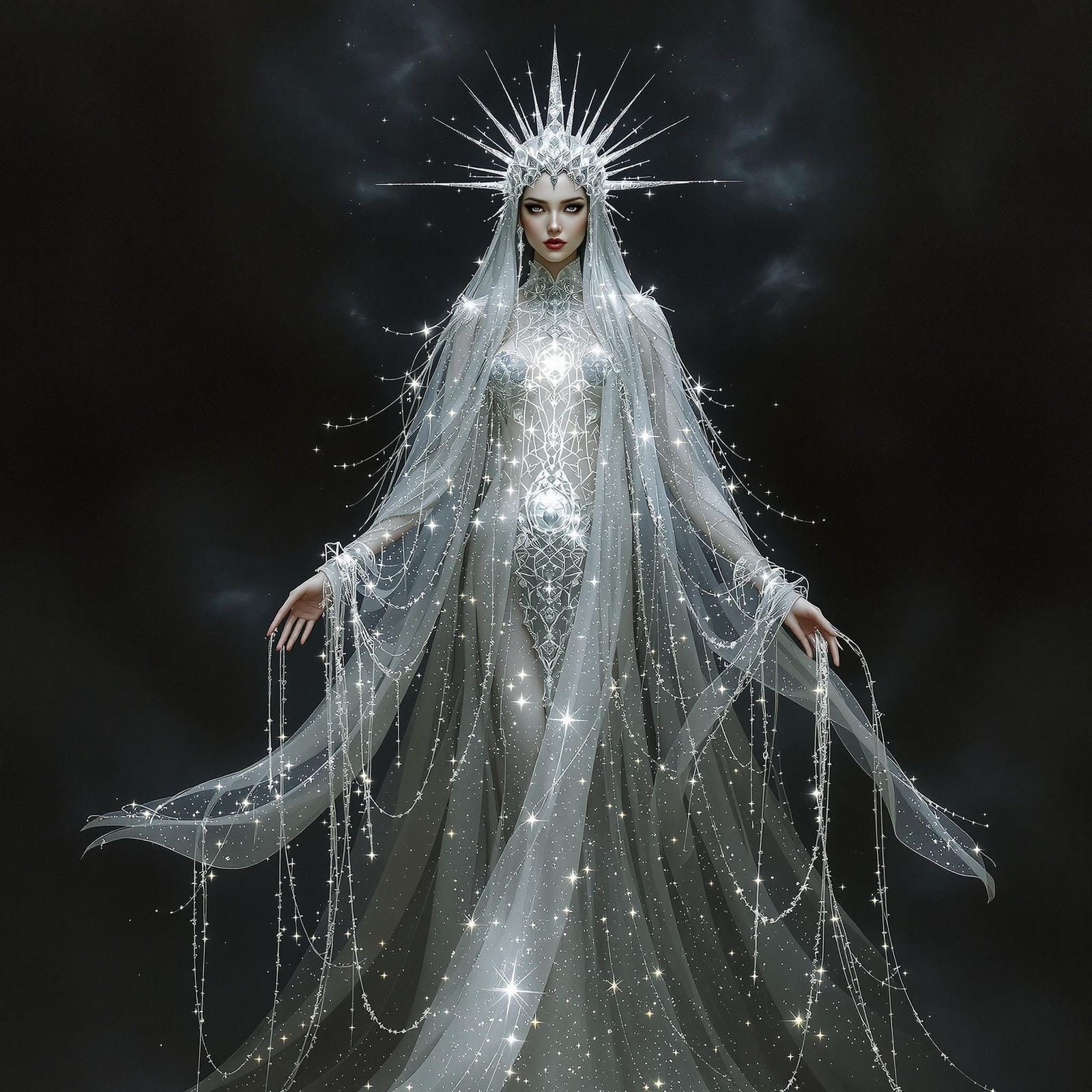 Ethereal Silver Figure in Fantasy Realism