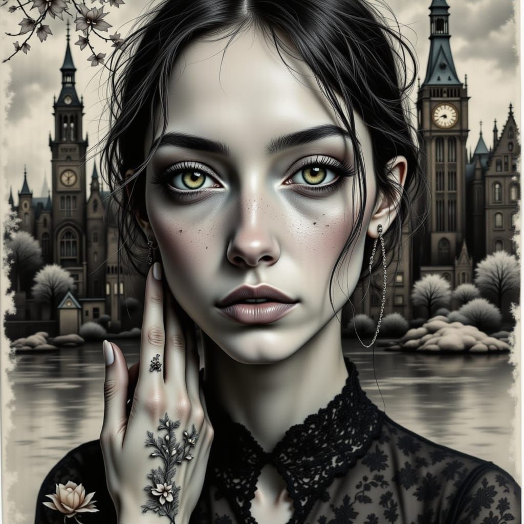 Surreal Fashionista in Moody, Snowy Landscape