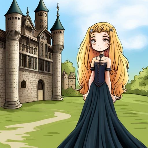 Ghost teenage girl near castle