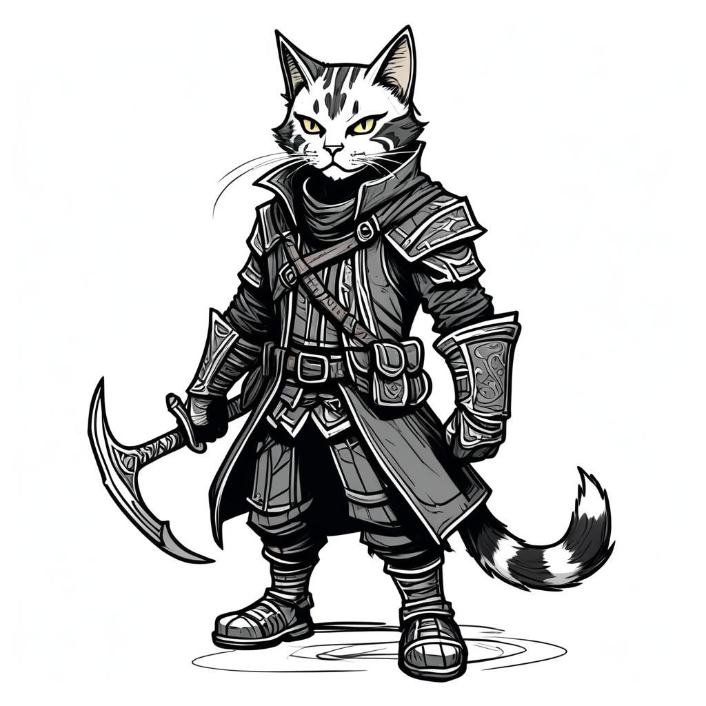 Dark Fantasy Cat Rogue in Sketchnote Style
