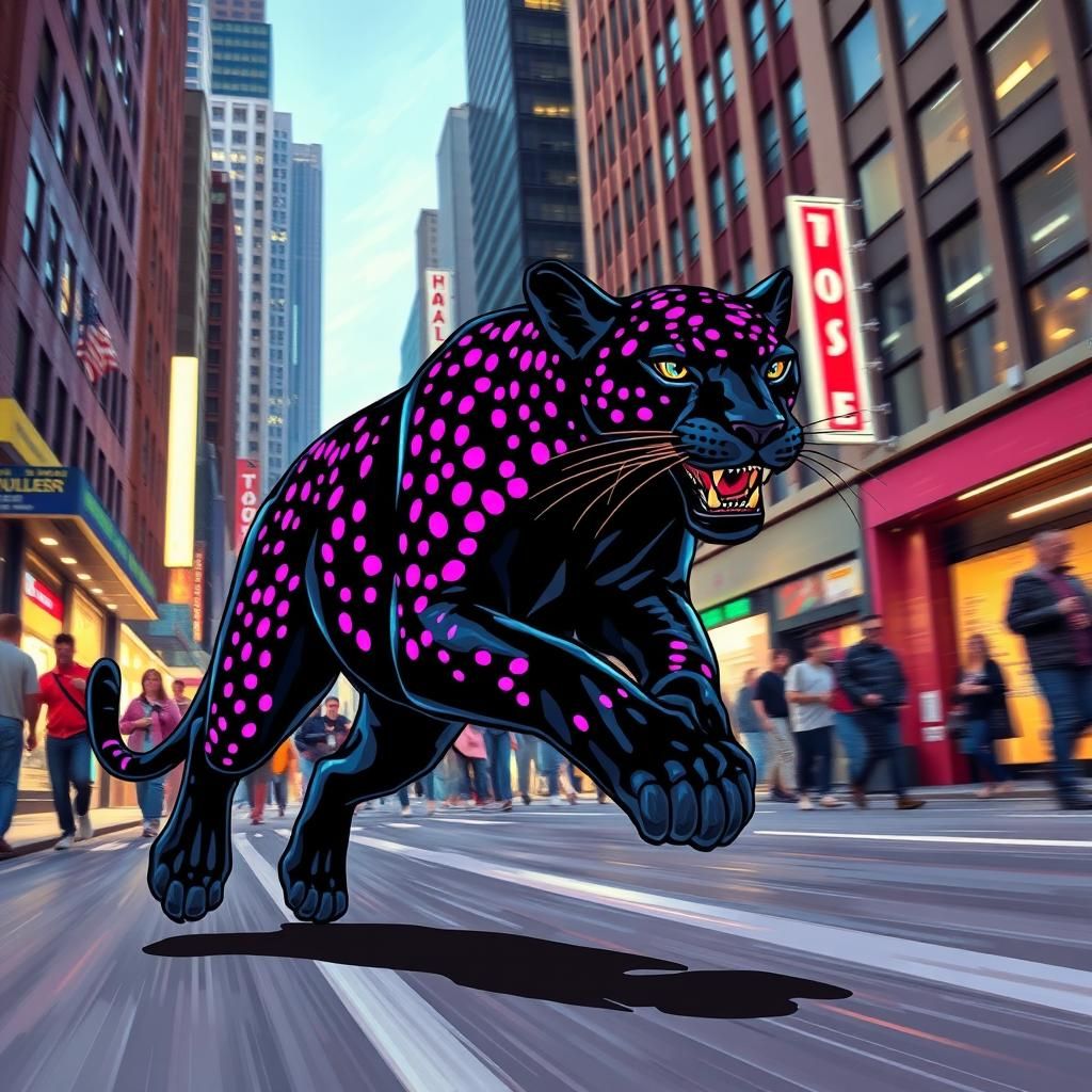 Vibrant Jaguar Runs Through City in Comic Style