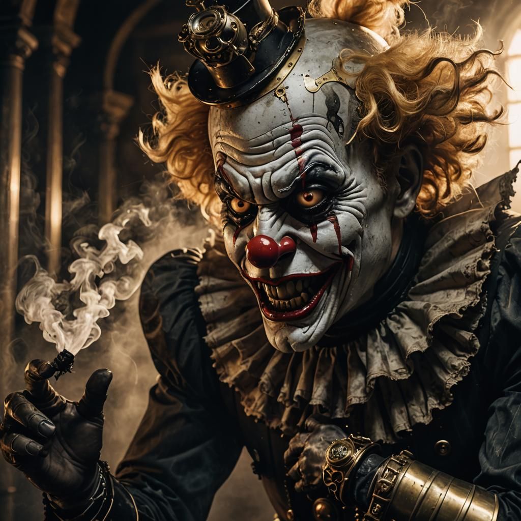 Steampunk Horror Clown in Gothic Surrealism