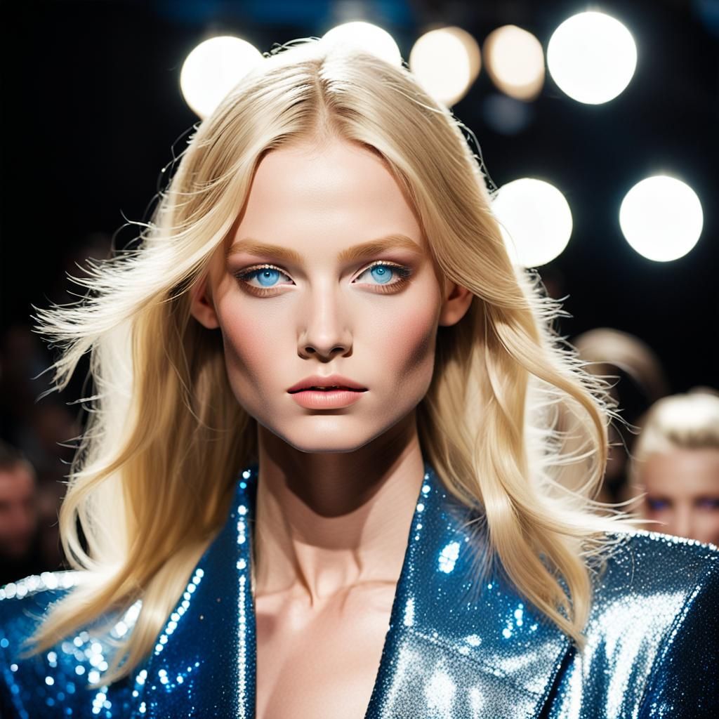 Blonde Model on Catwalk in High-Fashion Photo