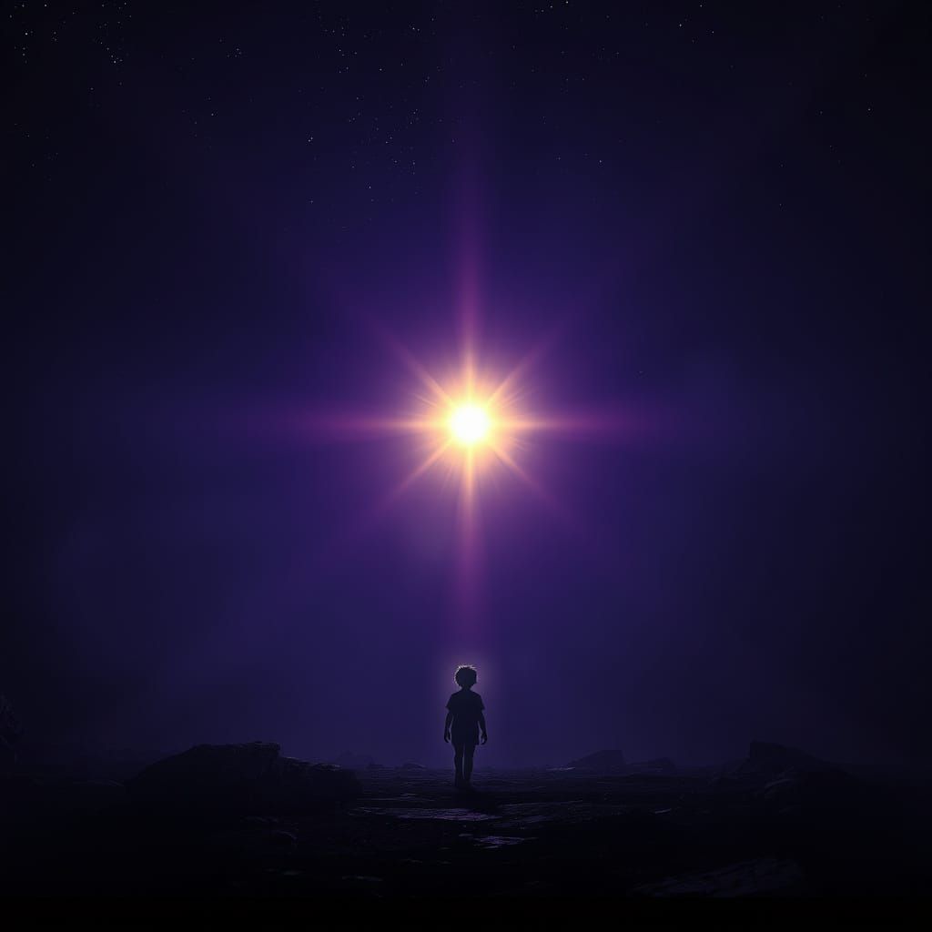 Lone Child Under Single Star in Dark Fantasy Art