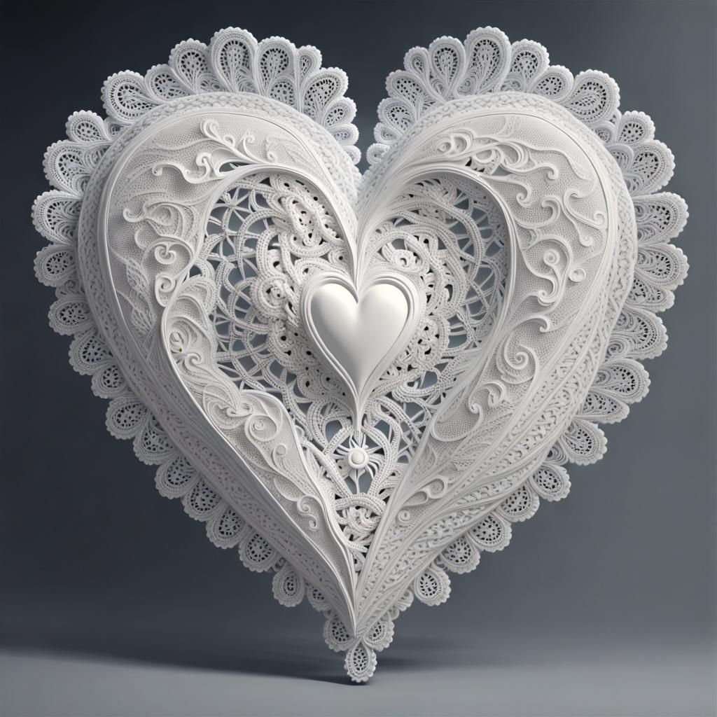 Elegant White Lace Heart: 3D Rendered Art