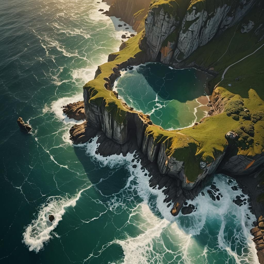 Dramatic Seaside Cliff with Marble Podium in Digital Art