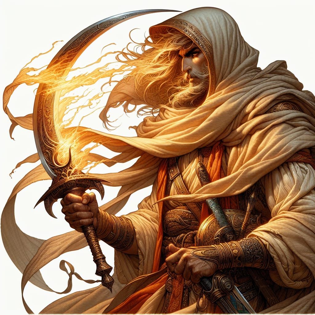 Desert Warrior with Electrified Khopesh in Renaissance Style