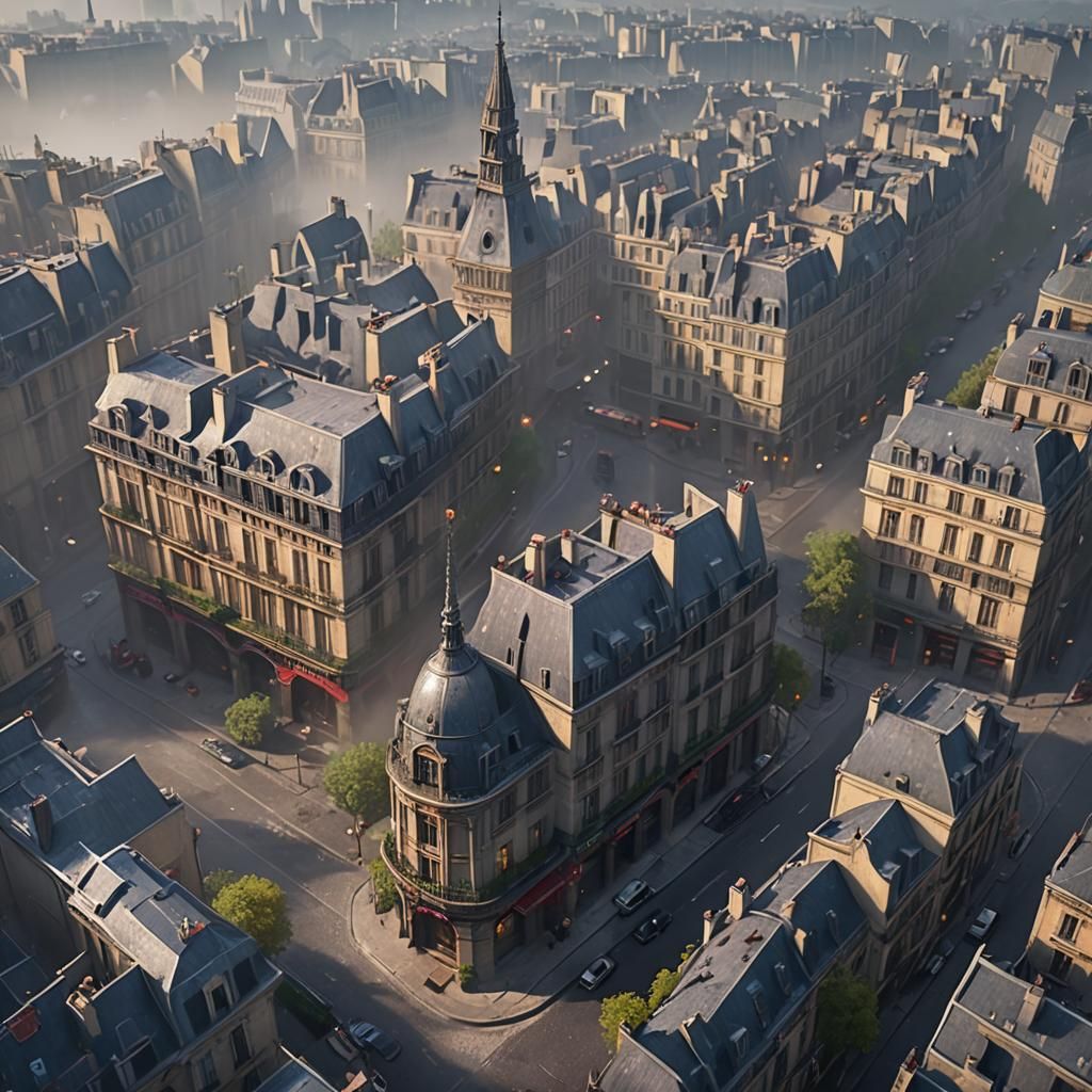 Foggy Paris Town in Detailed Matte Painting