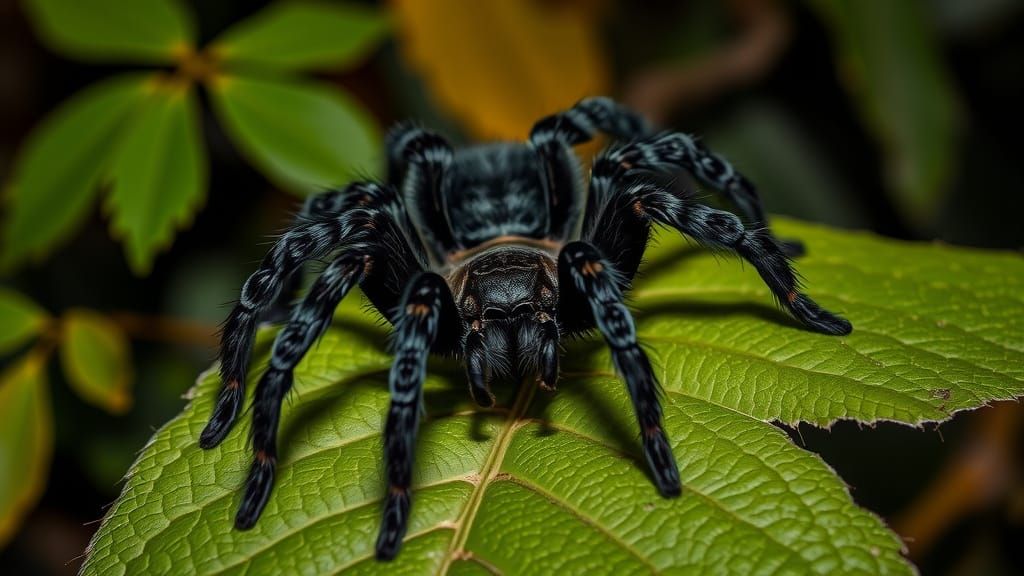 Black Tarantula in Rainforest: Photorealistic Wildlife