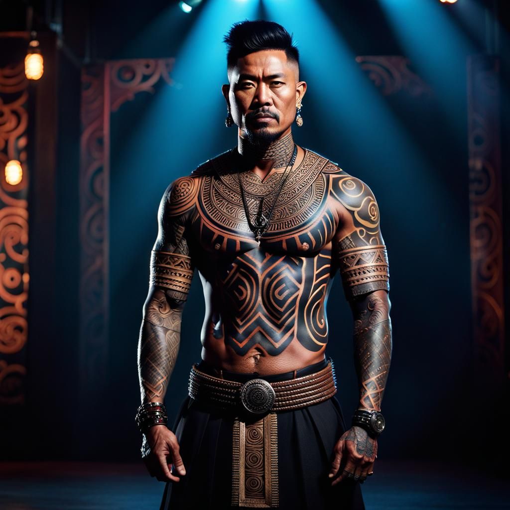 Southeast Asian man with tribal tattoos