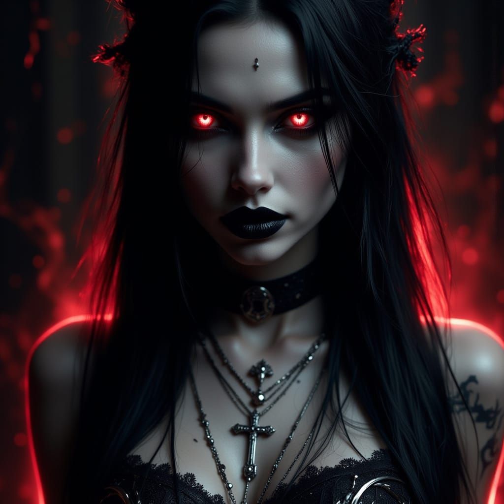 Gothic Vampire Portrait with Glowing Red Eyes