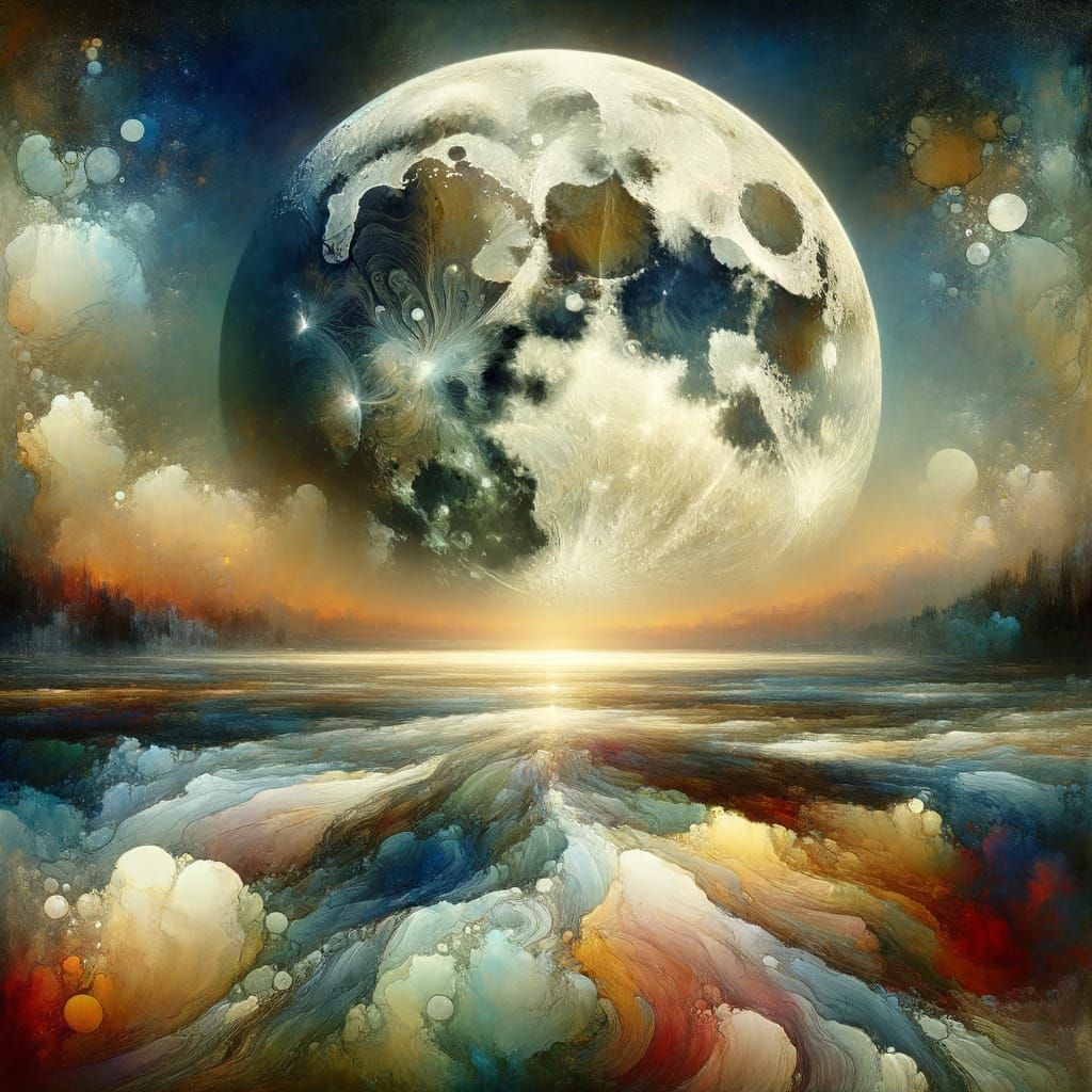 Dreamlike Moon Over Tranquil Sea as Abstract Impasto