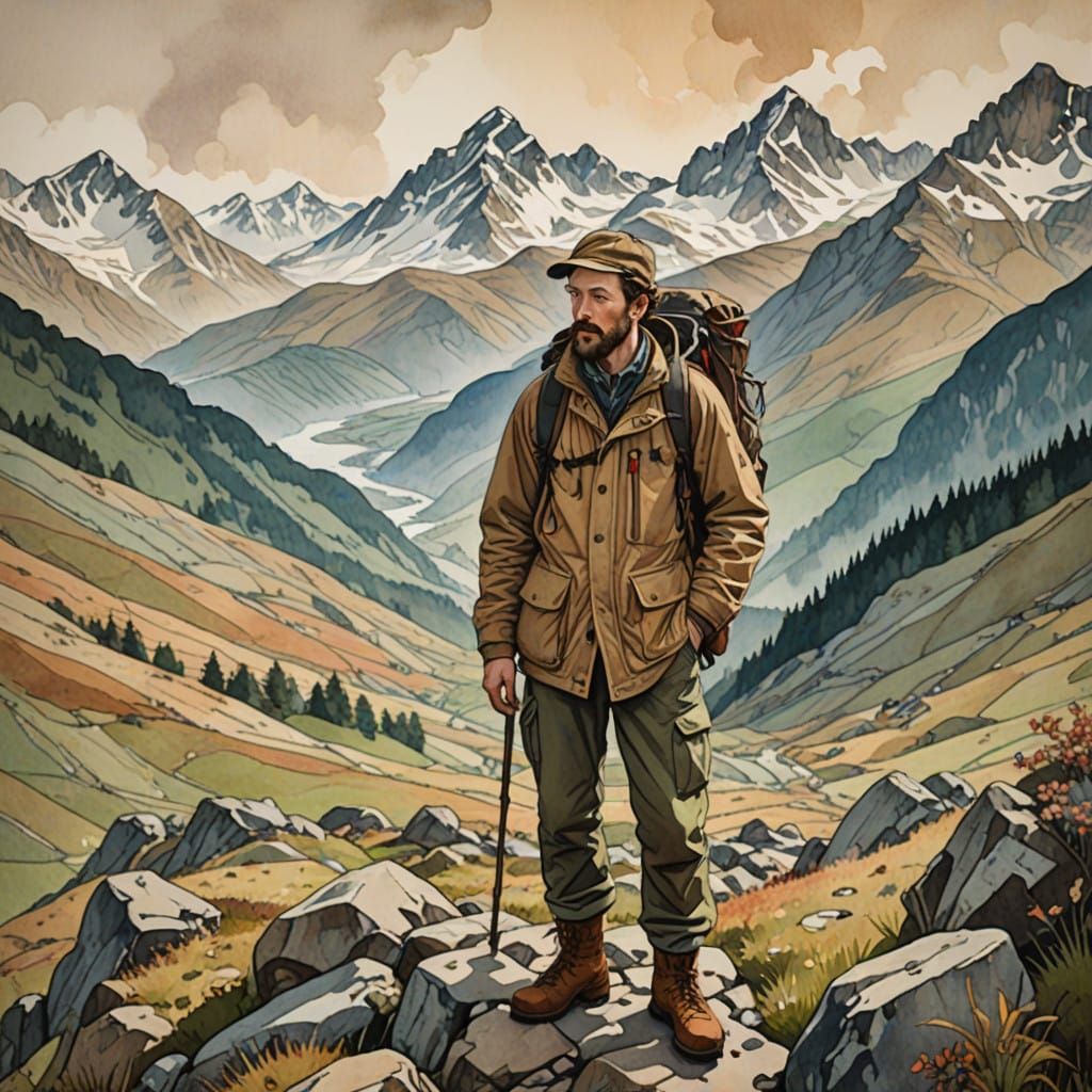 Youthful Adventurer in Earth-Toned Hiking Attire