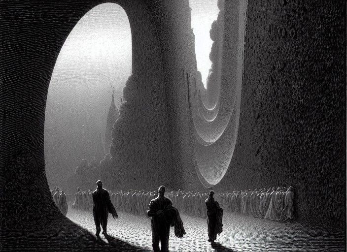 Surreal World Walker on Arch in Strange 3D Shading