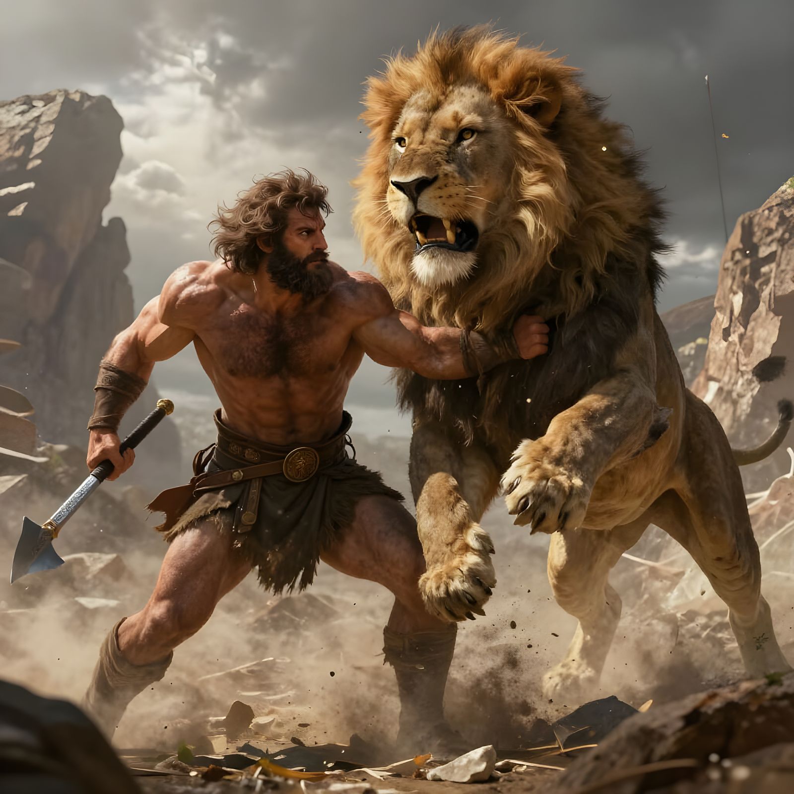 Samson's Epic Battle With a Lion Cinematic Matte Painting